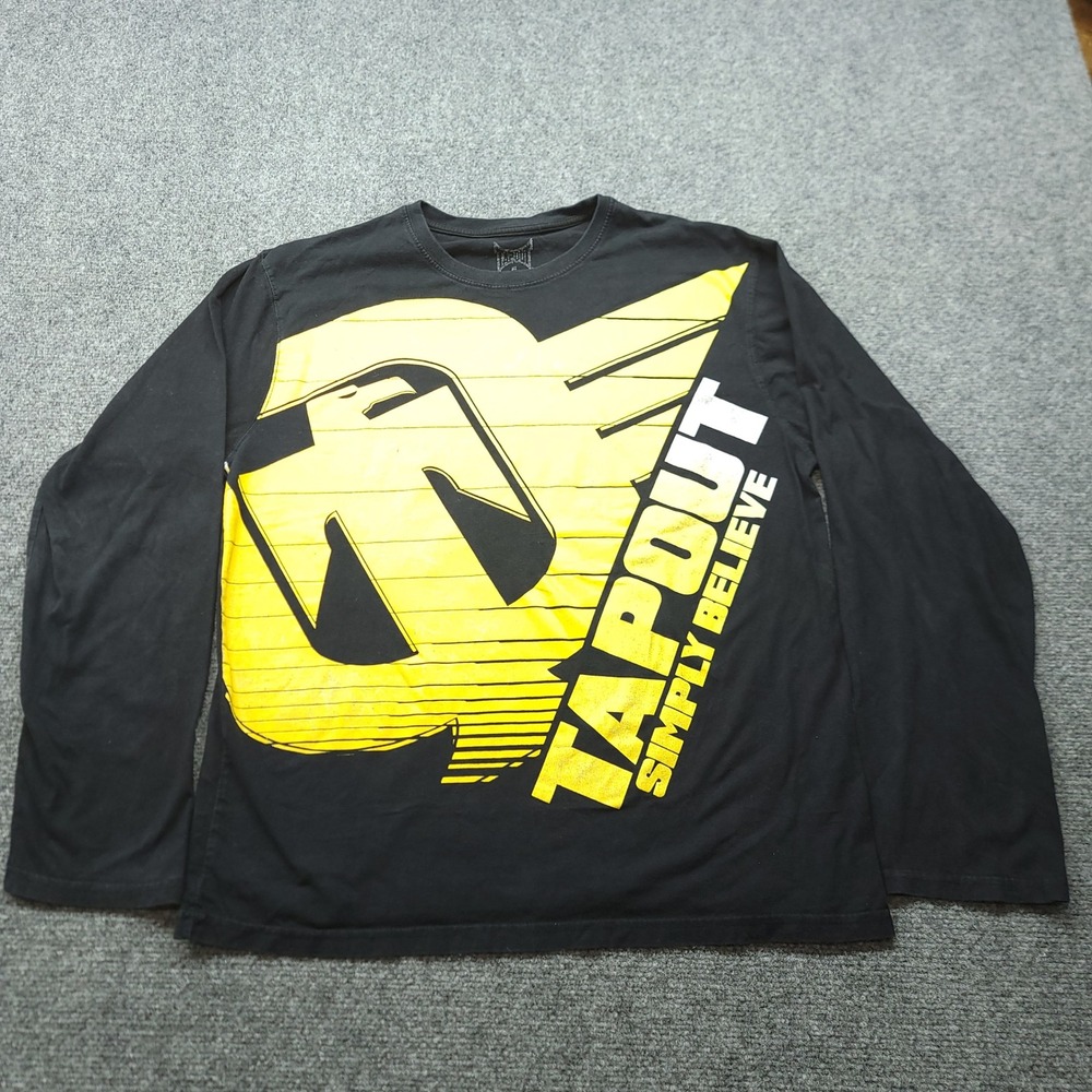 Tapout Mens XL Long Sleeve Graphic T-Shirt Black Yellow Eagle Simply Believe